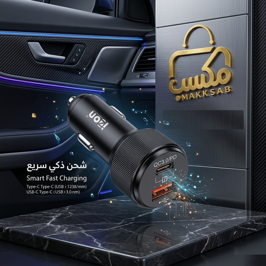 شاحن سيارة سريع  100W منفذين تايب سي - يو اس بي LZ-07