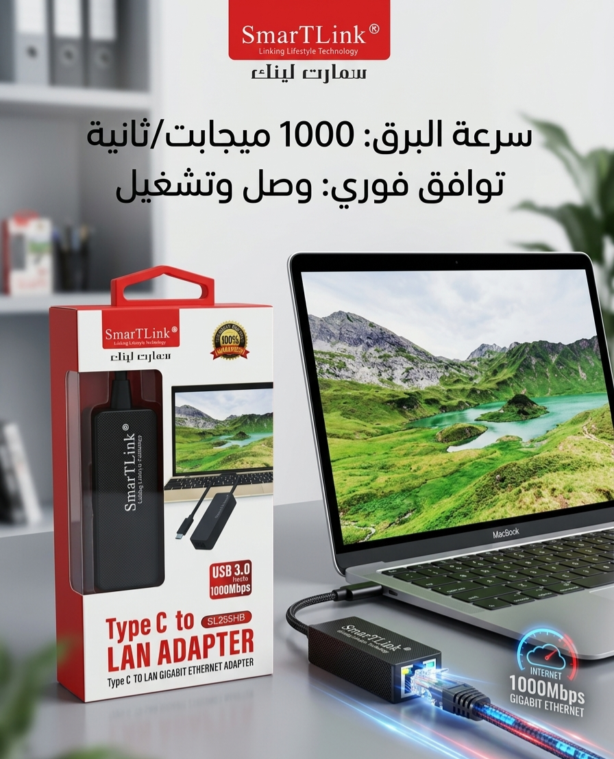 محولSL255HB SmarTLink  من Type-C إلى LAN بسرعة 1000 ميجابت (Gigabit Ethernet)